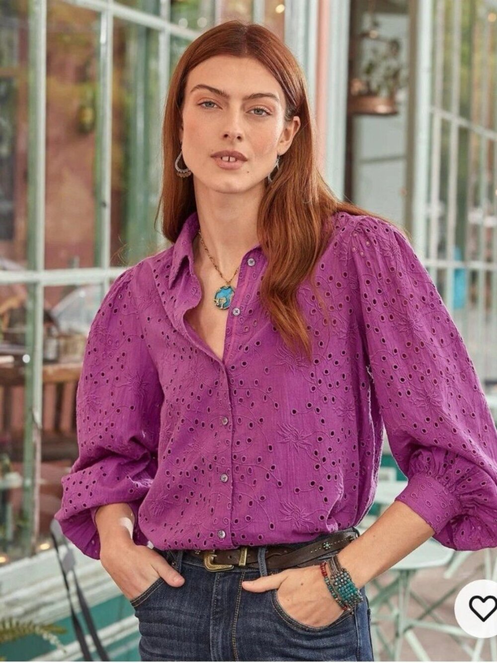 Sundance Catalog Purple Eyelet Button down W Camisole Size Small (Petite)
